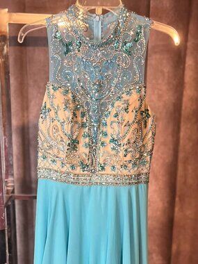 Envious Couture Prom Floor Length Formal Blue Beaded Dress - Size 10 - NWT